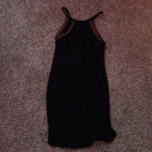 a black dress with red and green stripes !